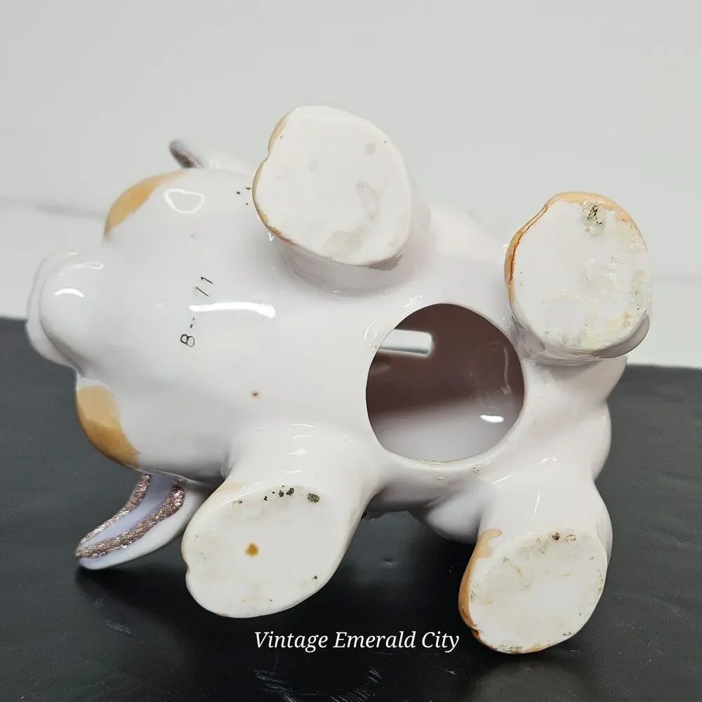 Vtg Lefton Piggy Bank Hand Painted Applied Flowers Rhinestones Vintage 1950 READ